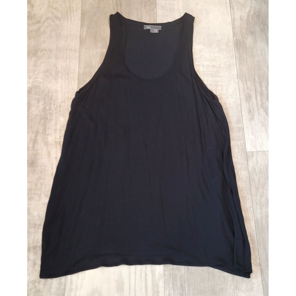 Vince Women's Sleeveless Scoop Neck Sheer Tank Top Black Size L Large Luxury